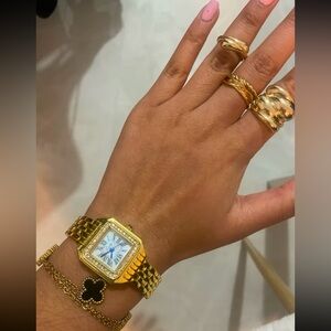 Panthere Classic Gold Crystal Stainless Steel Gold Watch